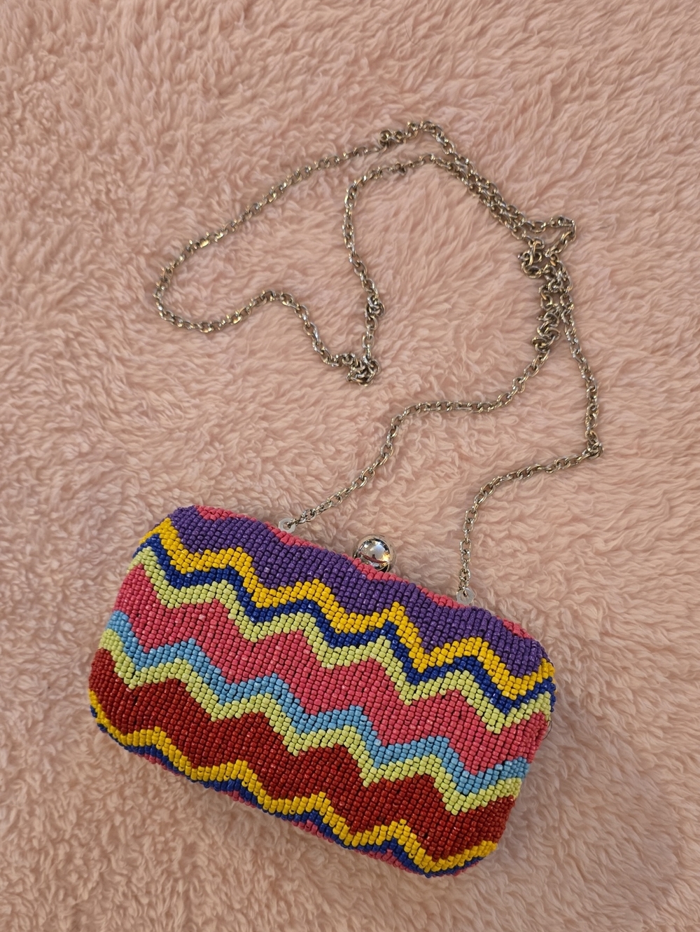 Colorful Beaded Chevron Crossbody Clutch - Multicolor